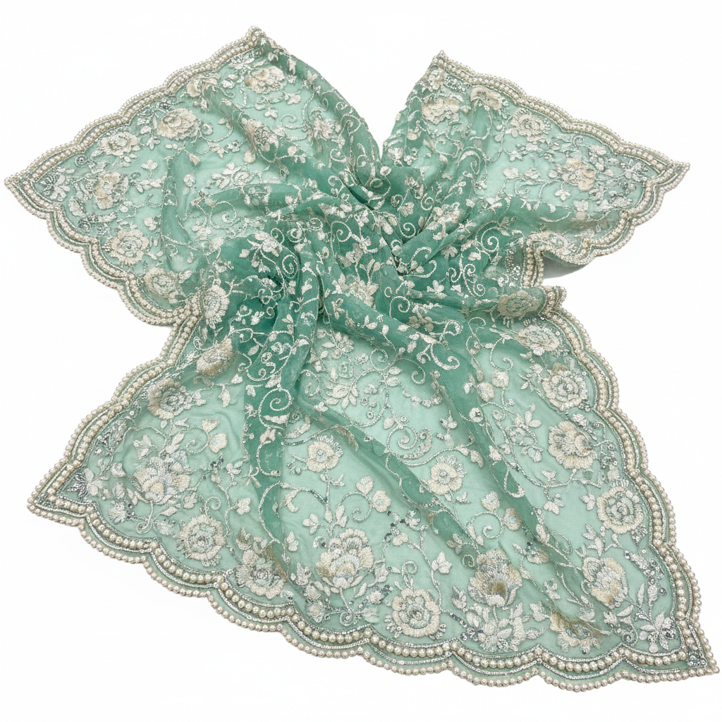 Mint Green Organza Embroidered Dupatta