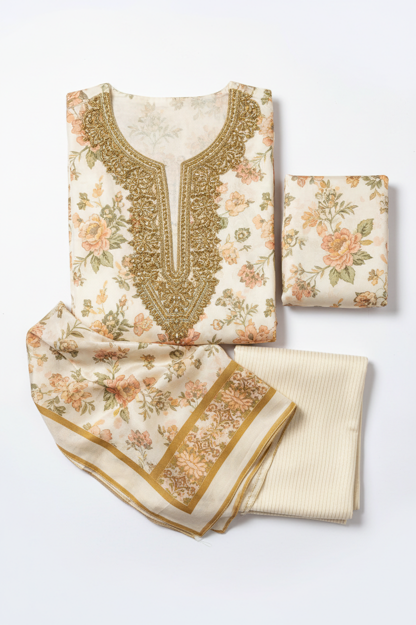Roshni Ivory Floral Lawn Unstitched 3-Piece