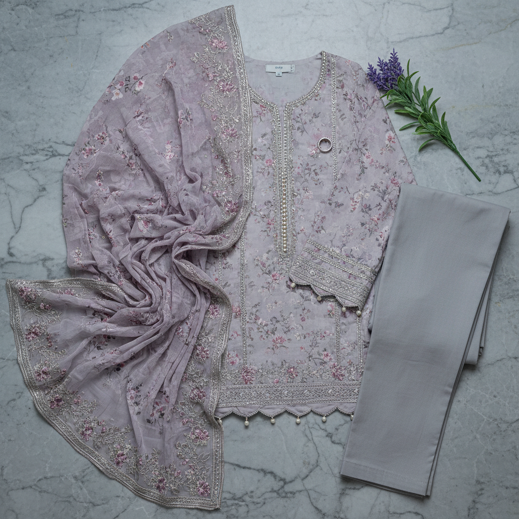 Layla Lilac Floral Printed Lawn Suit