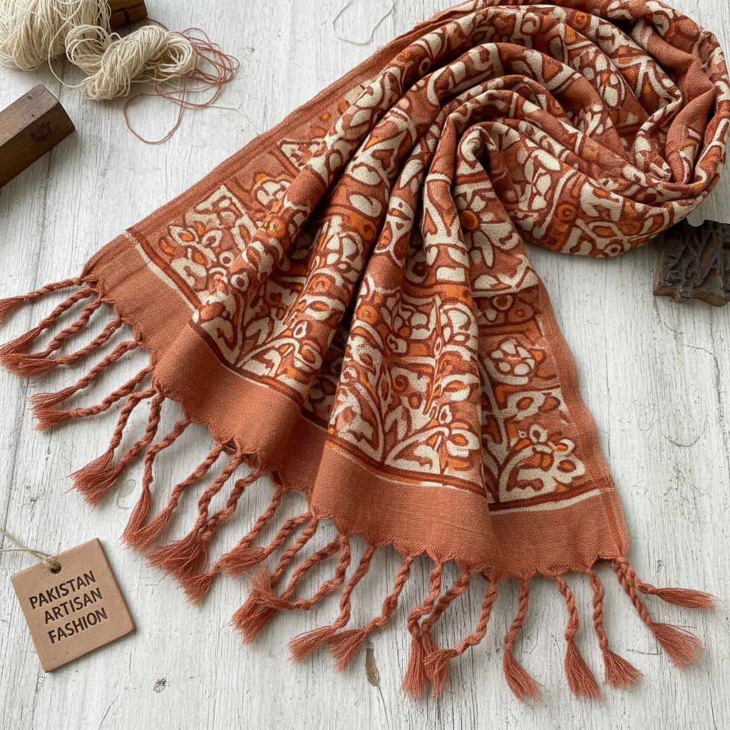 Terracotta Block Print Cotton Dupatta