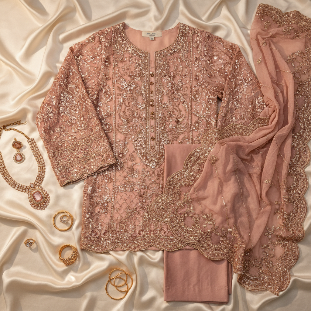 Roshan Blush Pink Sequin Formal Suit
