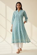 Maha Sky Blue Printed Lawn Kurti
