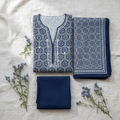 Noor Navy Block Print Lawn Suit