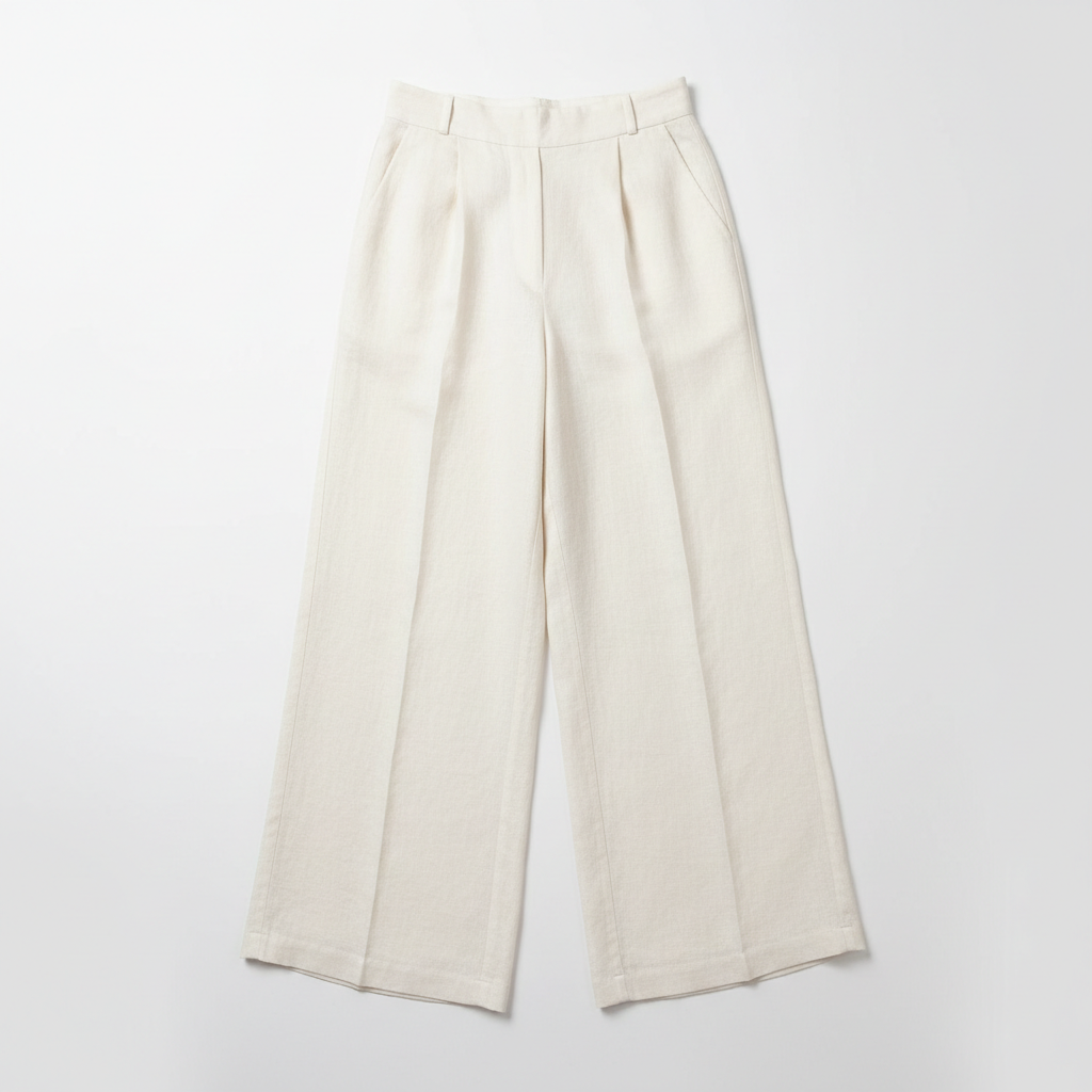 Ivory Wide-Leg Linen Trousers