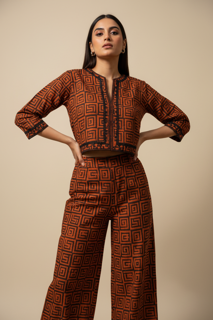 Terra Rust Orange Geometric Co-Ord Set