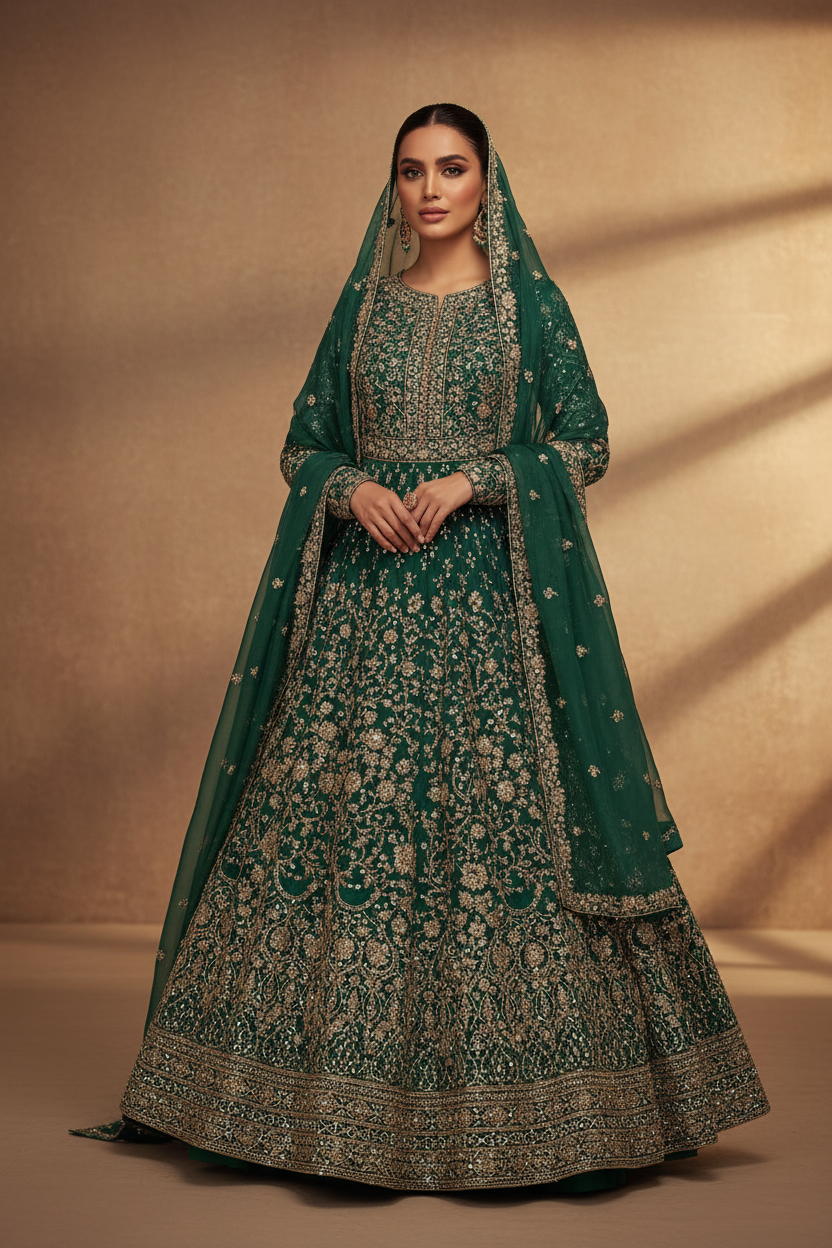 Emerald Green Embroidered Anarkali Suit