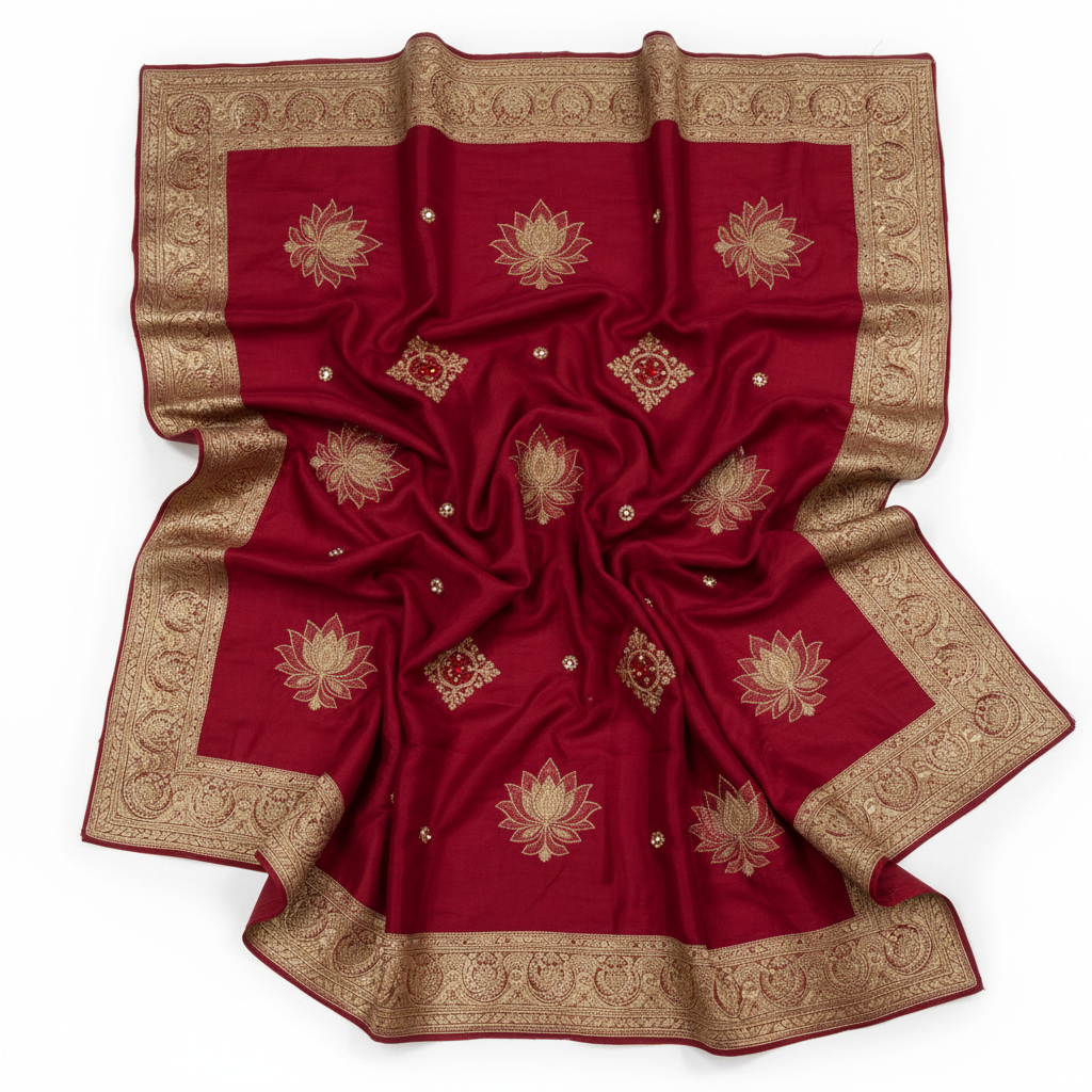 Ruby Red Silk Dupatta