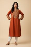 Ruba Terracotta Embroidered Long Kurti