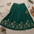Emerald Embroidered Midi Skirt