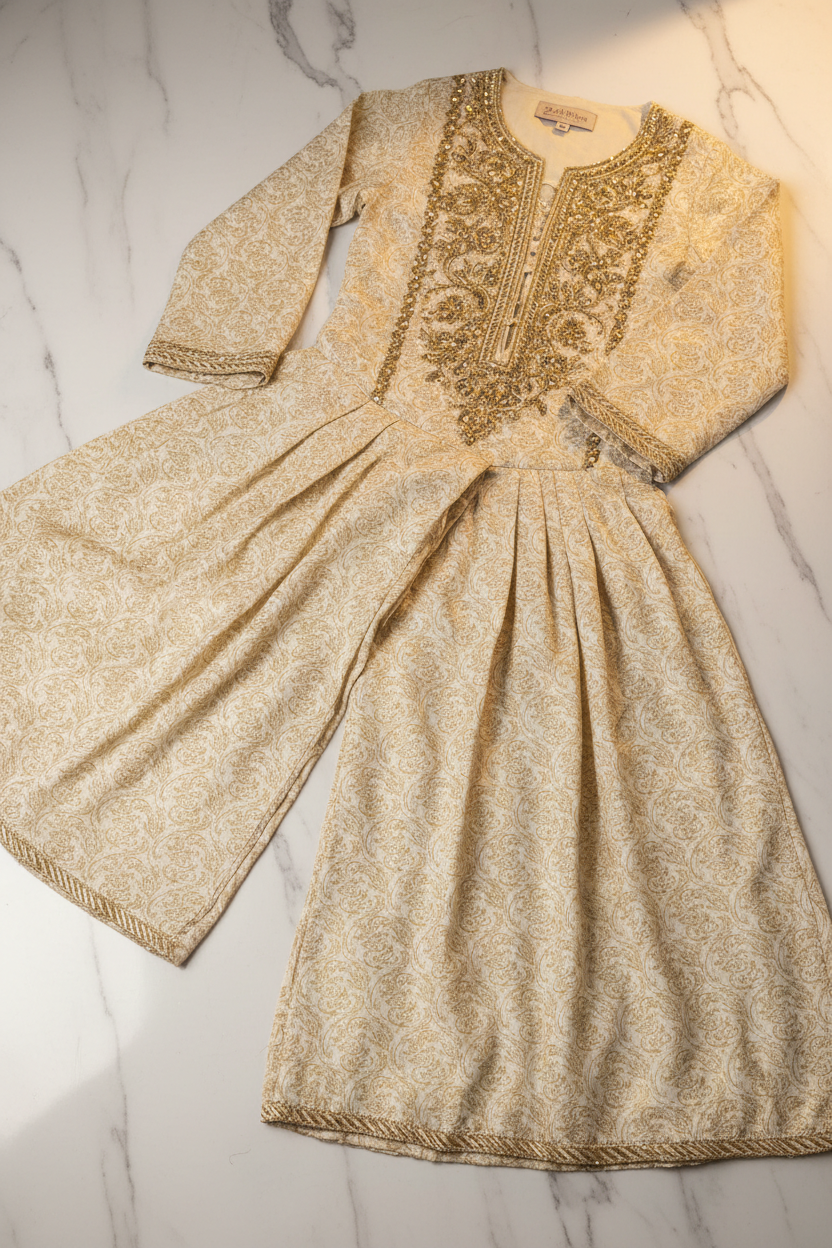 Zarlish Gold and Ivory Printed Co-Ord Set