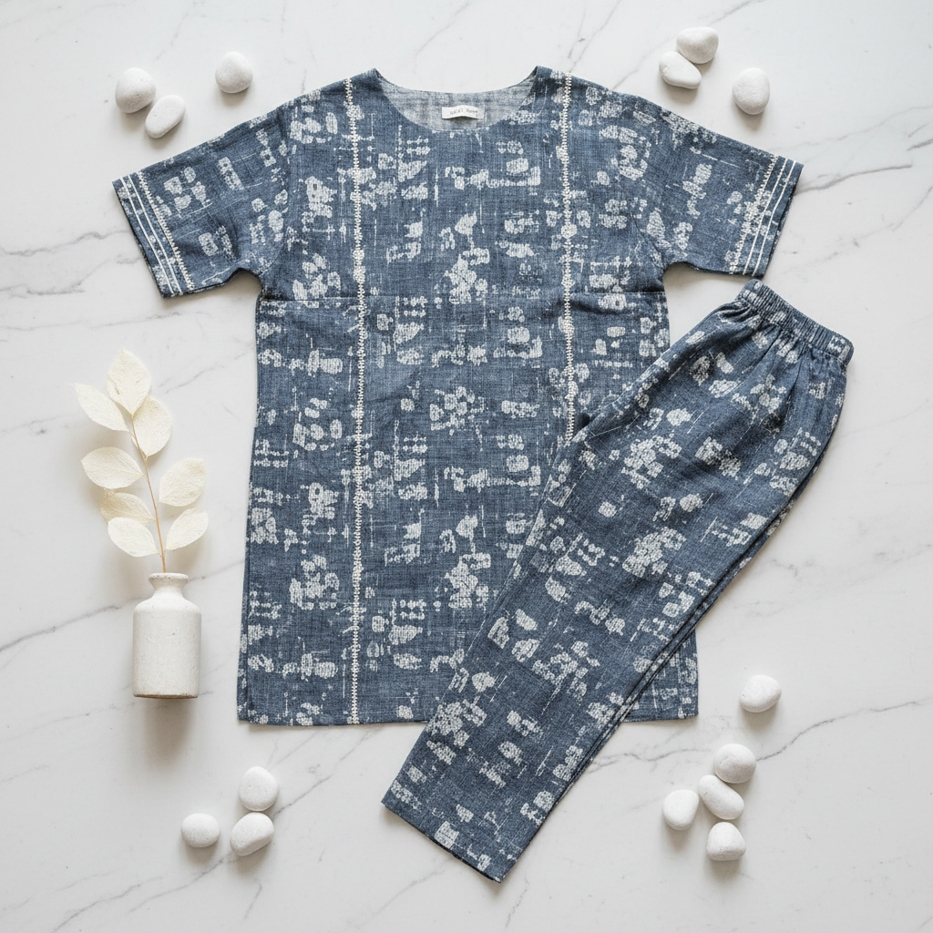 Hava Slate Blue Abstract Linen Co-Ord Set