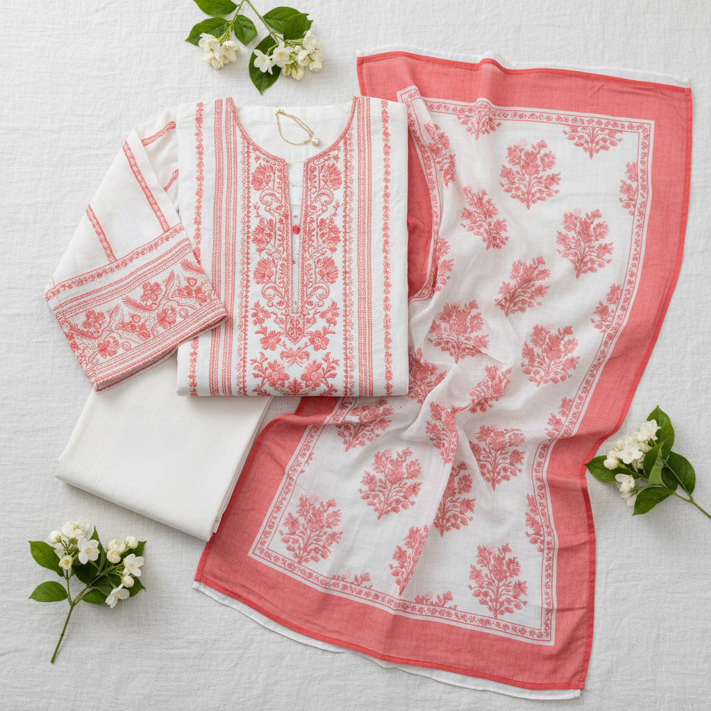 Sana White Coral Lawn 3-Piece Suit