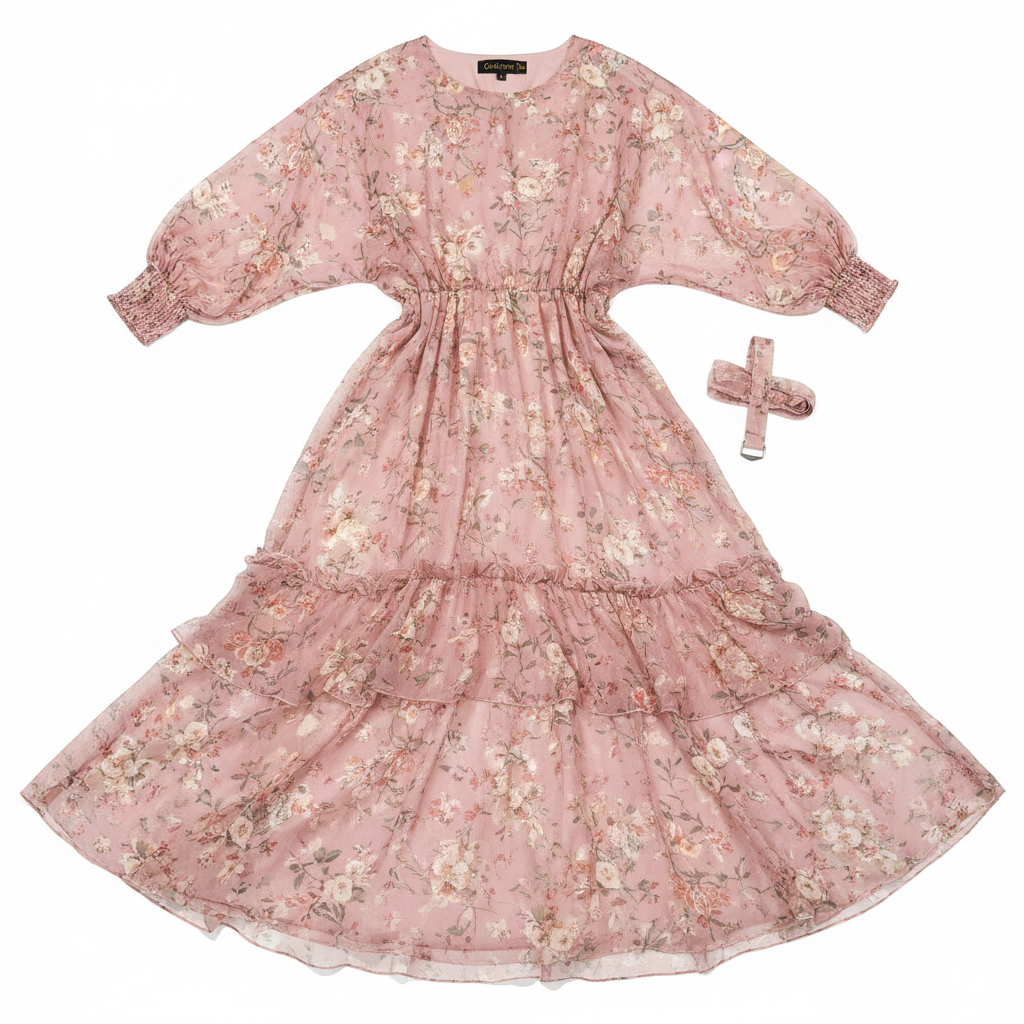 Blush Pink Floral Chiffon Maxi Dress