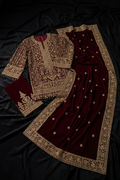 Shaan-e-Eid Maroon Velvet Embroidered Formal Suit