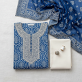 Azure Royal Blue Block Print Unstitched Suit