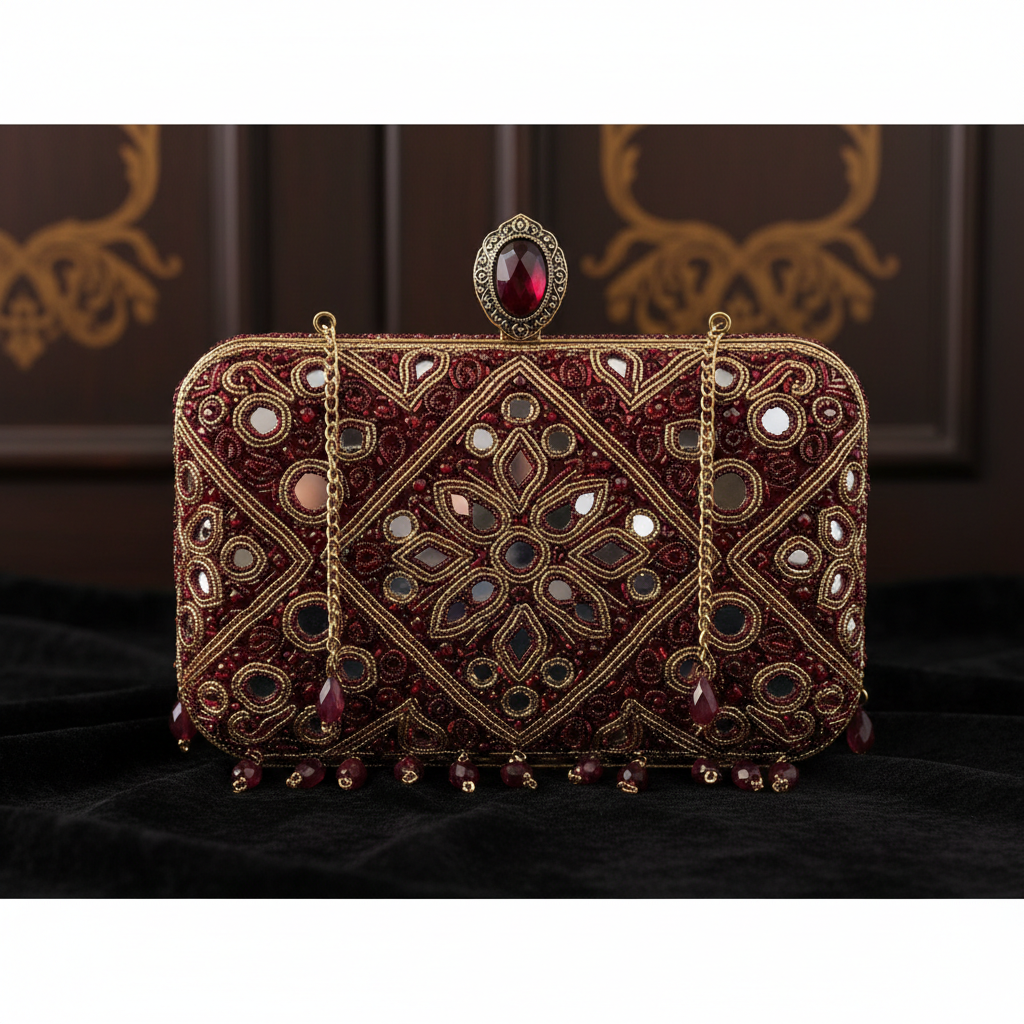Burgundy Mirror Work Clutch