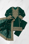 Zara-e-Noor Forest Green Embroidered Chiffon 3-Piece